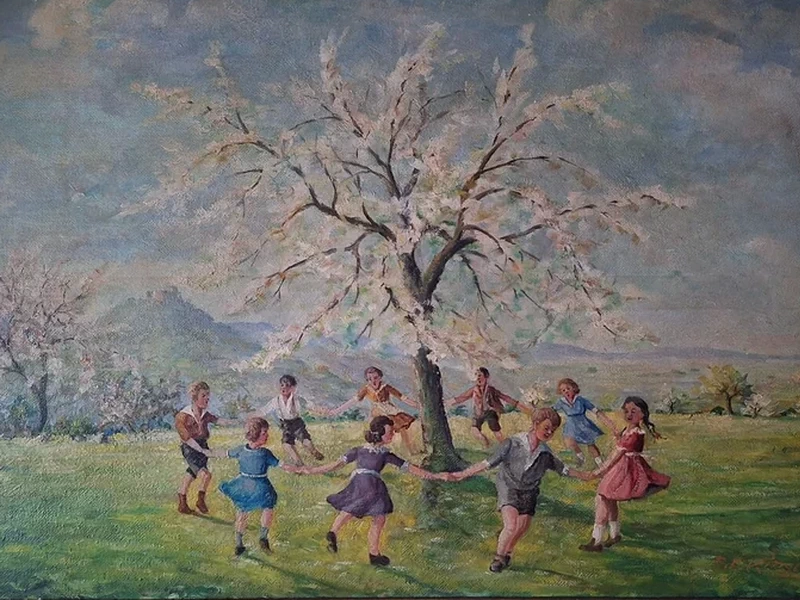 1882-August Friedrich Kirsch - Ciliegia con bambini felici